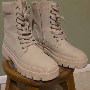 JustFab Beige Lace-Up Combat Boots